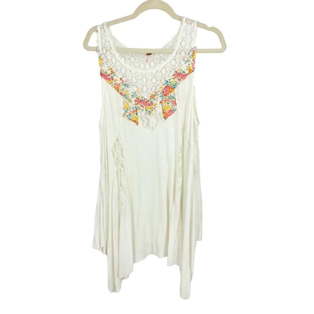 Free People embroidered sleeveless lace trim tunic top